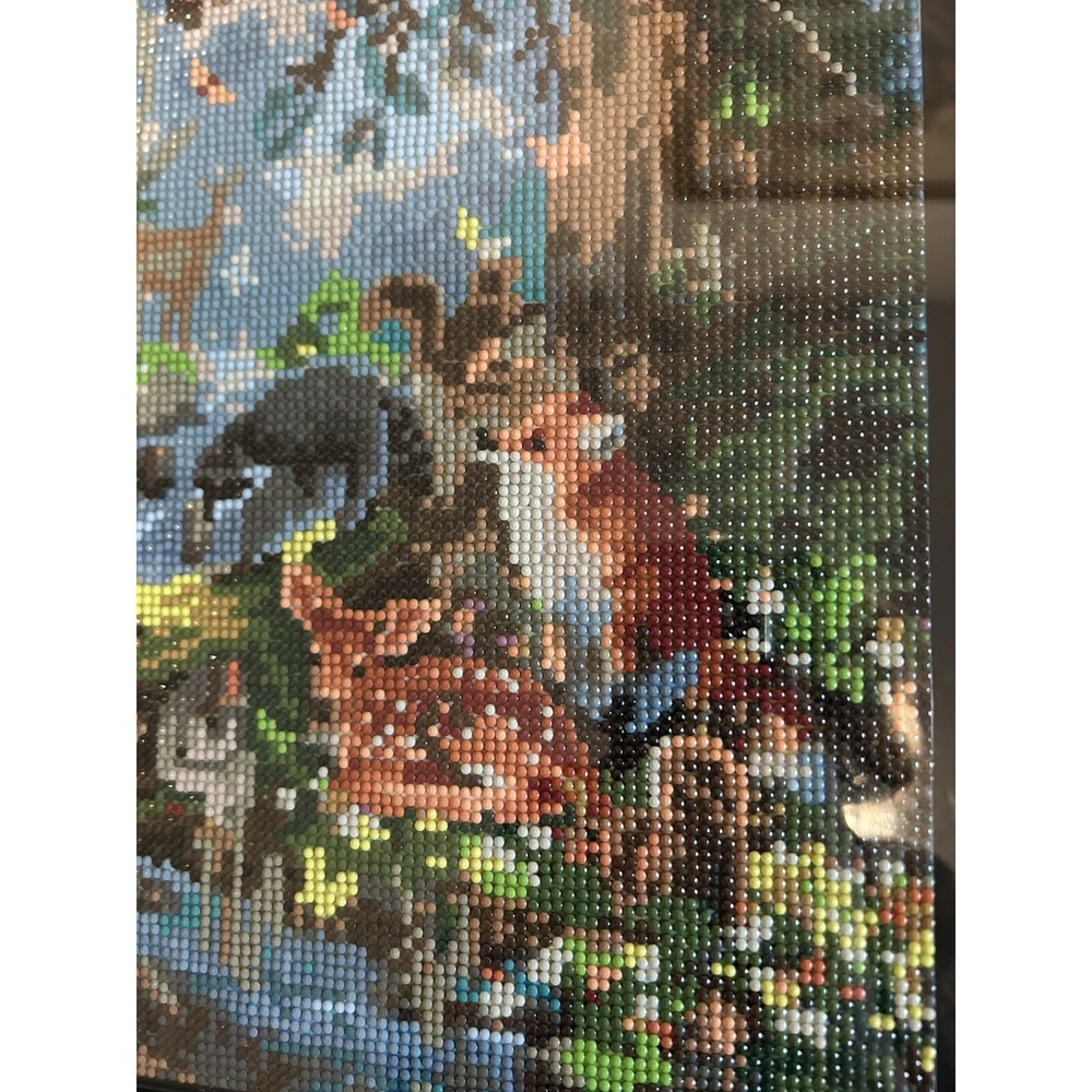 Beaded Diamond Painting Wall Hanging 14"x11 Sweet Forest Animals Black Framed - Picture 9 of 10